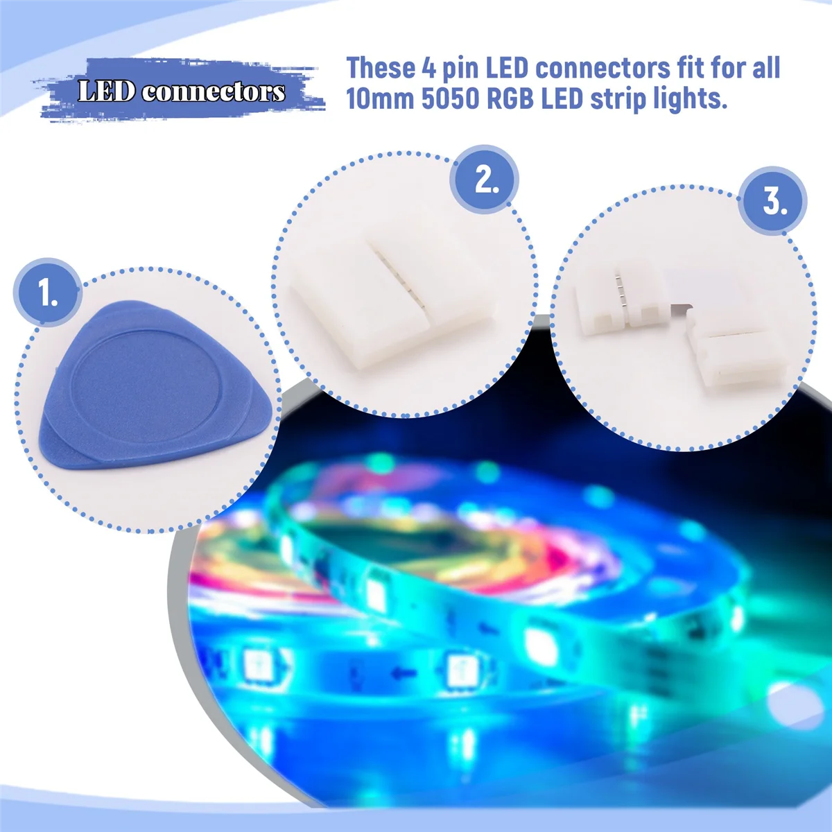 AD41-LED موصل الشريط 4 دبوس 10 مم موصل شريط إضاءة RGB بدون لحام لـ 5050 SMD - موصلات Gapless، شكل L