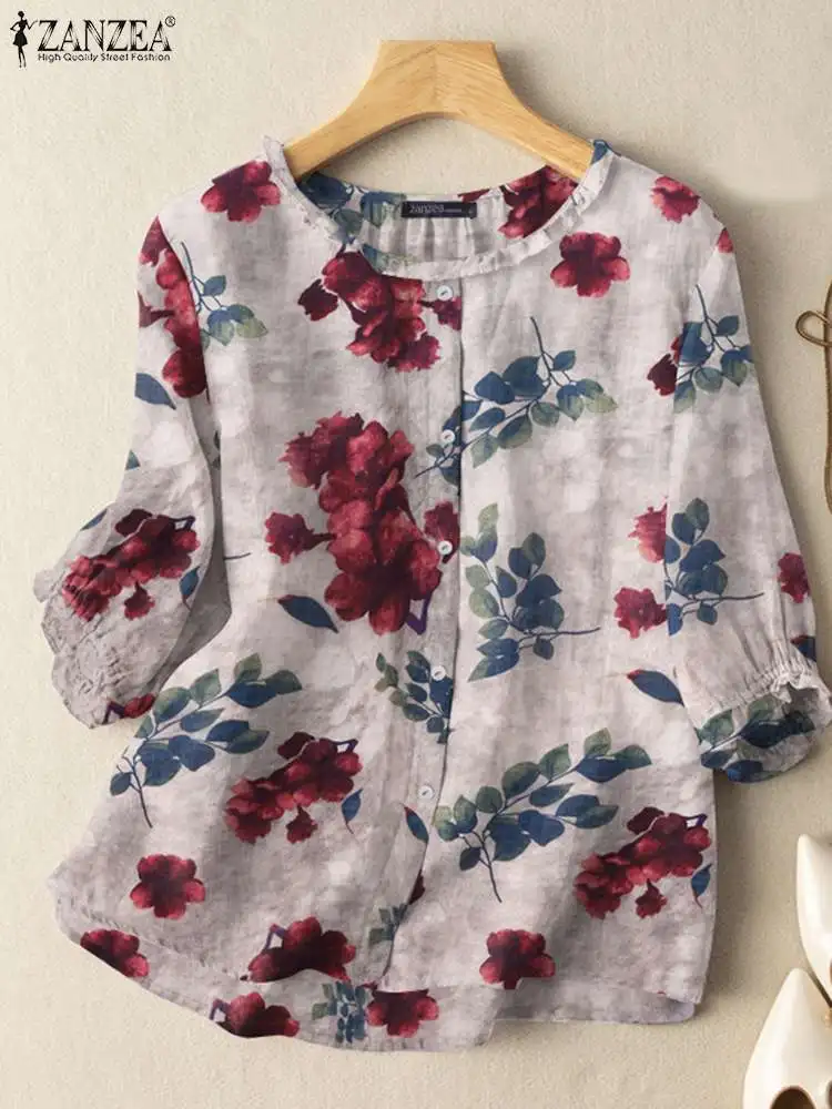 Vintage Floral Printed Shirt 2024 ZANZEA Summer Bohemain Female Blouse Women 3/4 Sleeve O Neck Blusas Casual Tops Tunic Femme