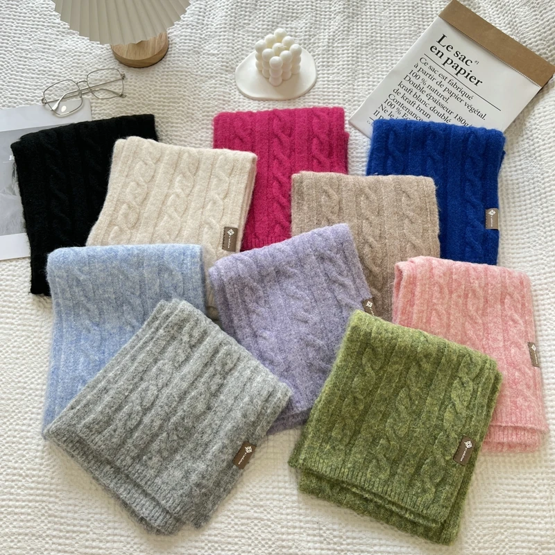 Bufanda de punto de giro para mujer, chal de Color sólido, suave y glutinoso, versión coreana Retro, Invierno