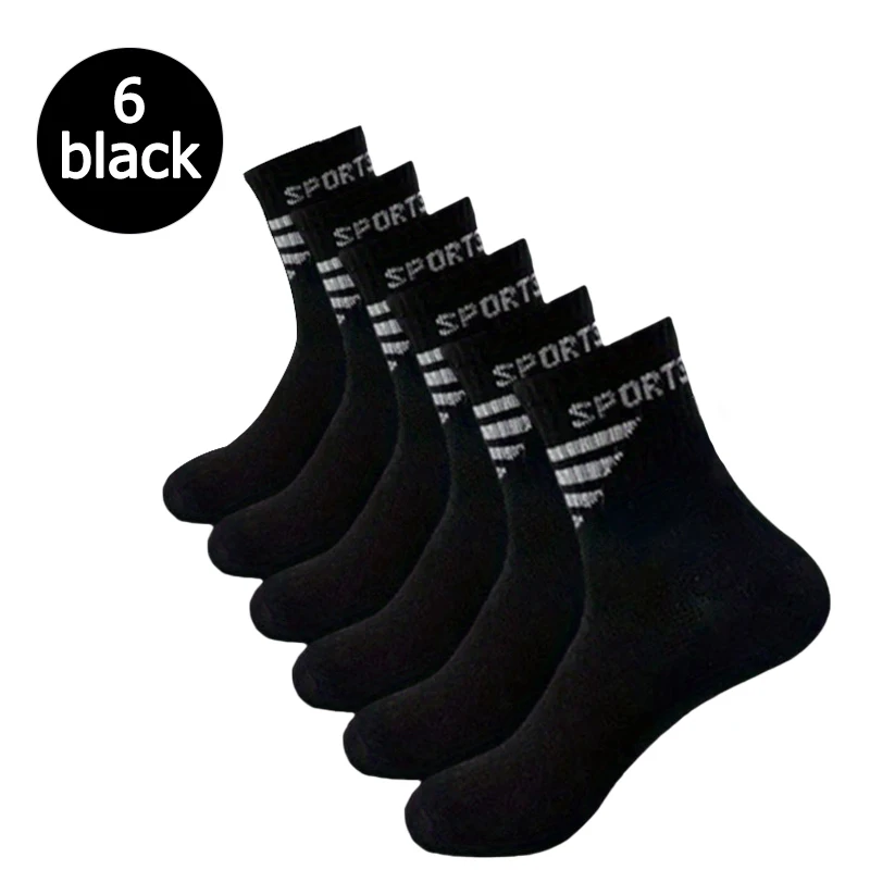 6/12 pares de meias esportivas masculinas respirável carta moda alta elasticidade meados tubo meias toalha verão correndo esportes
