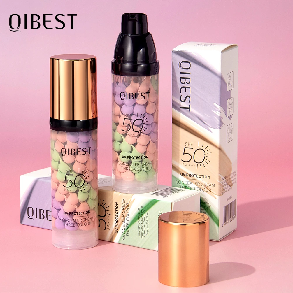 Qibest 삼색 프레스 릴리스 크림 컨실러 메이크업 베이스 브라이트닝 크림 리퀴드 컨실러 페이스 프라이머