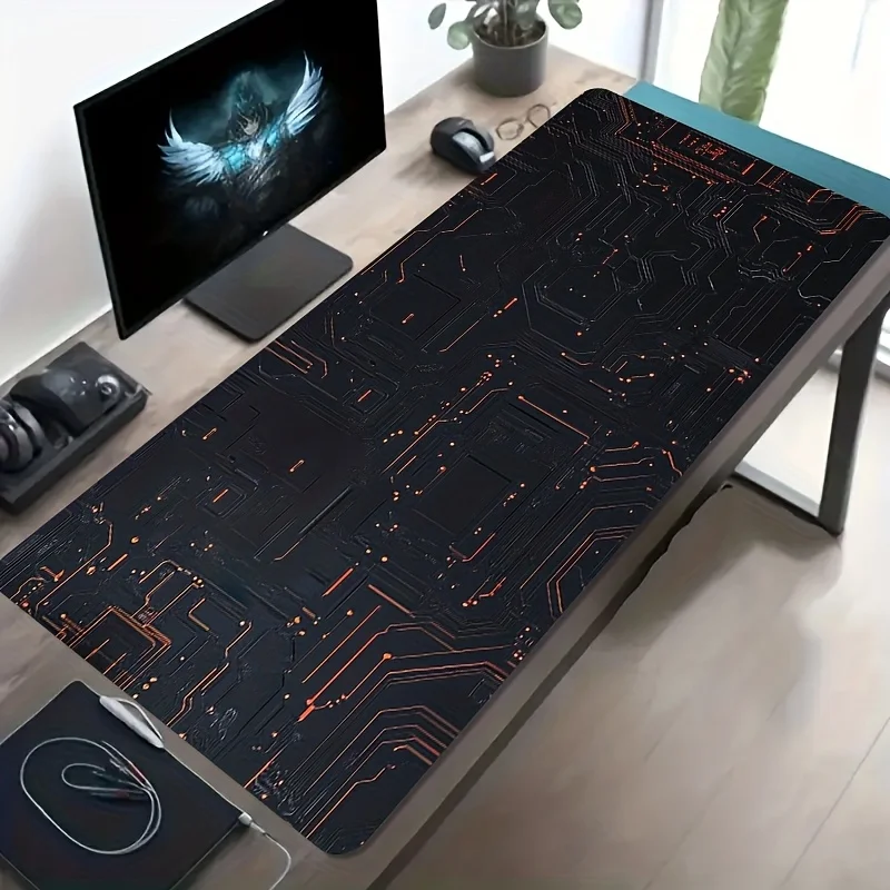 CIFBUY Large Gaming Mouse Pad Orange Black Circuit Non-slip Washable Rubber Base Oversized Desk Mat Office Computer Decoration