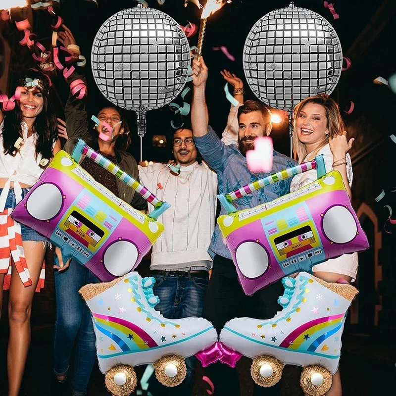 6 Stücke 22 Zoll 4D Regenbogen Rollschuh Ballon Boom Box Ballon Disco Folienballons 80 90er Jahre Retro Thema Geburtstag Party Dekoration
