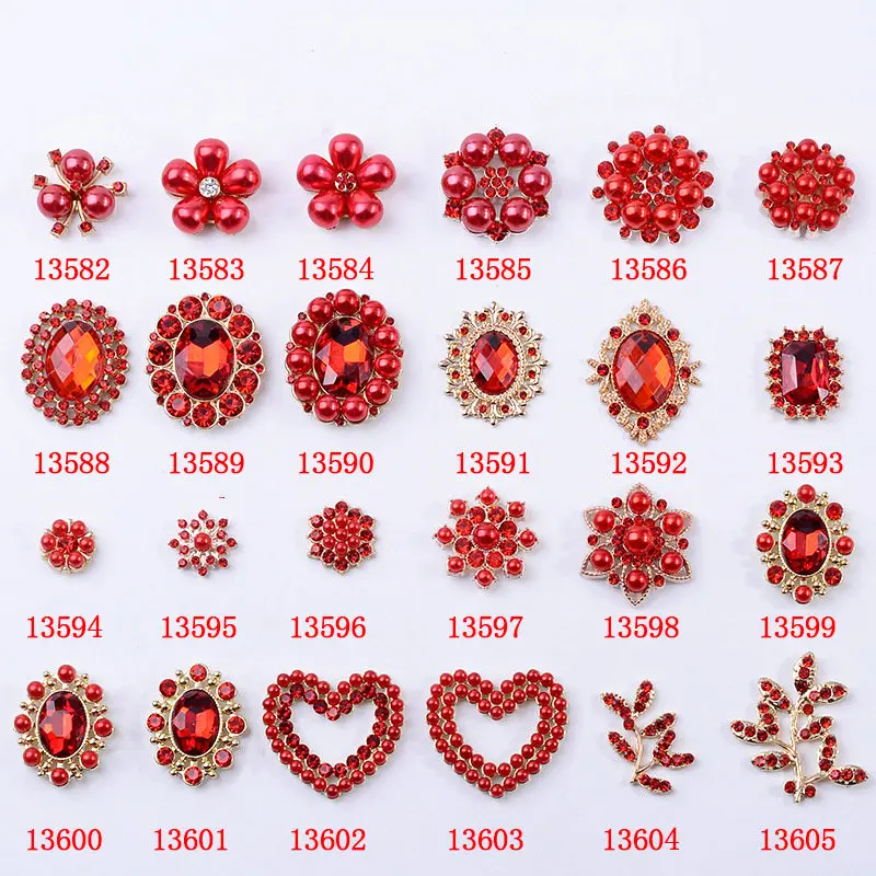 5 Pcs Red Flower Plate Dripping Oil Round Pearl Jewelry Alloy Pendant DIY Necklace Accessories Earring Bracelet Handmade Button