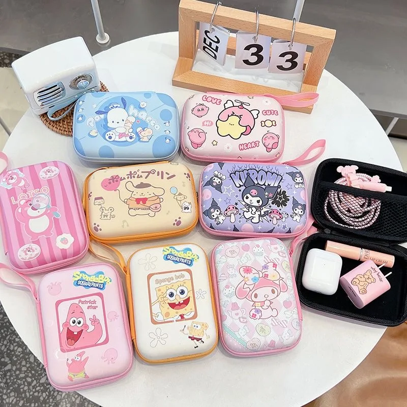 Sanrio Anime Kawaii Hello Kitty Cinnamoroll My Melody Kuromi Waddle Dee Earphone Data Line Storage Box Portable Coin Purse