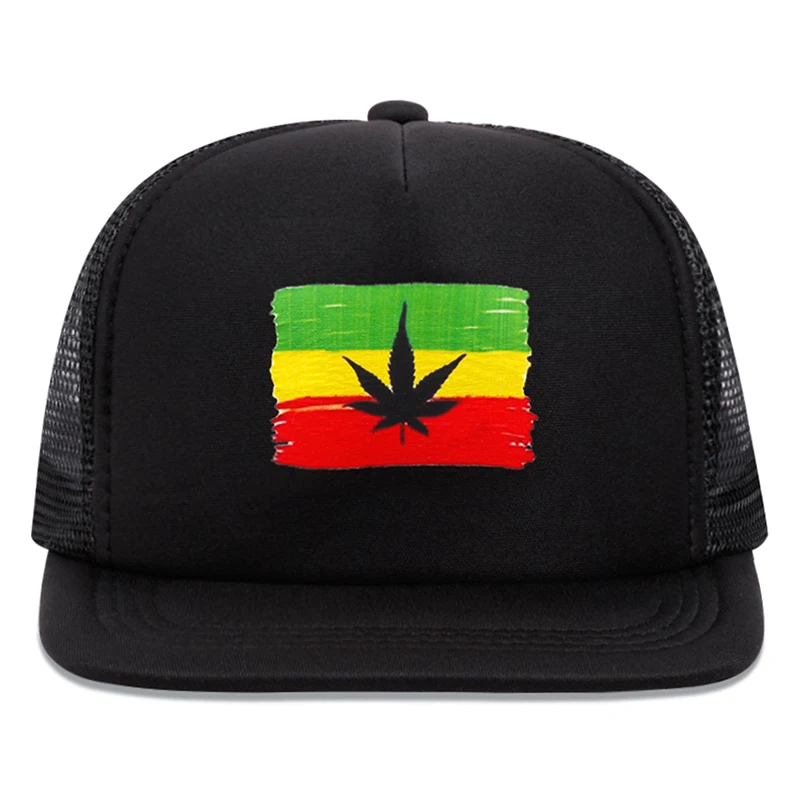 2026 New Flat Edge Hat Maple Leaf Printed Mesh Hat Outdoor Daily Commuter Decoration Sunshade Hat Unisex Baseball Hat HipHop Hat