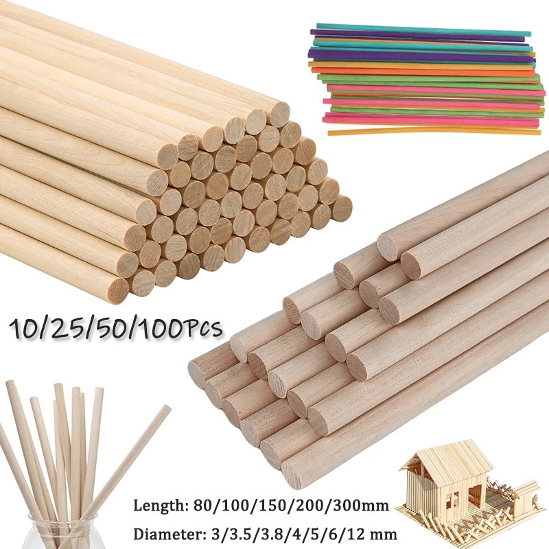 3-12mm Round Wooden Stick for Crafts and Model Making Dowel DIY Dowel Building Model Woodworking Tool Handmade