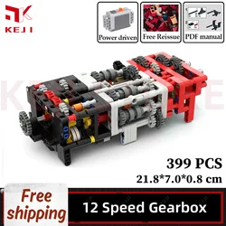 KEJI MOC Electric 12 Speed Gearbox Model Building Blocks Bricks Kits Fit for Engine Machine Children Toys Boy Christmas Gifts