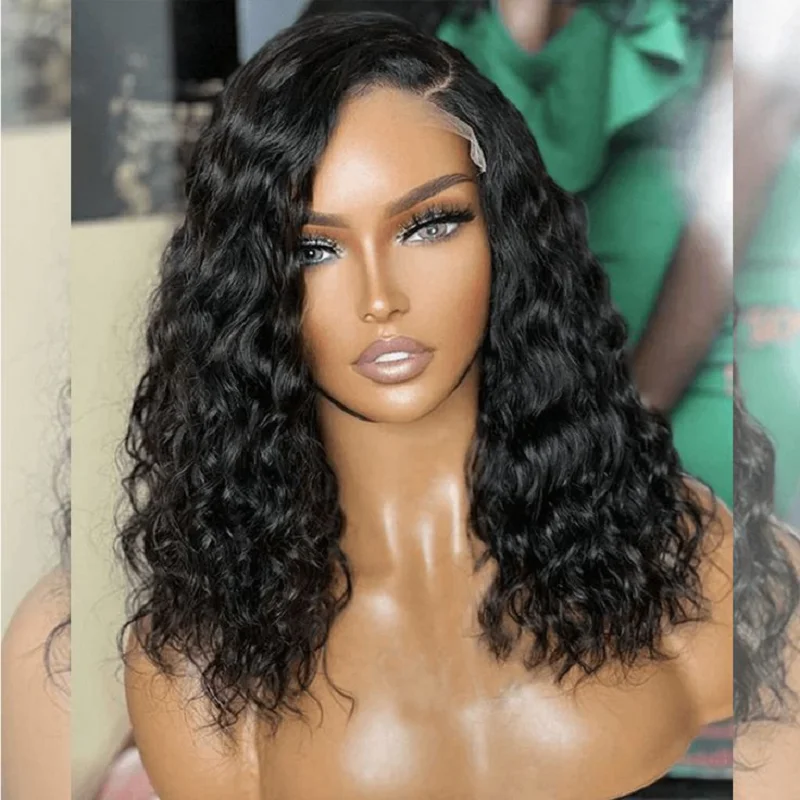 

Preplucked 26 Inch 180% Density Glueless Long Black Color Soft Water Wave Lace Front Wig For Black Women With Baby Hair