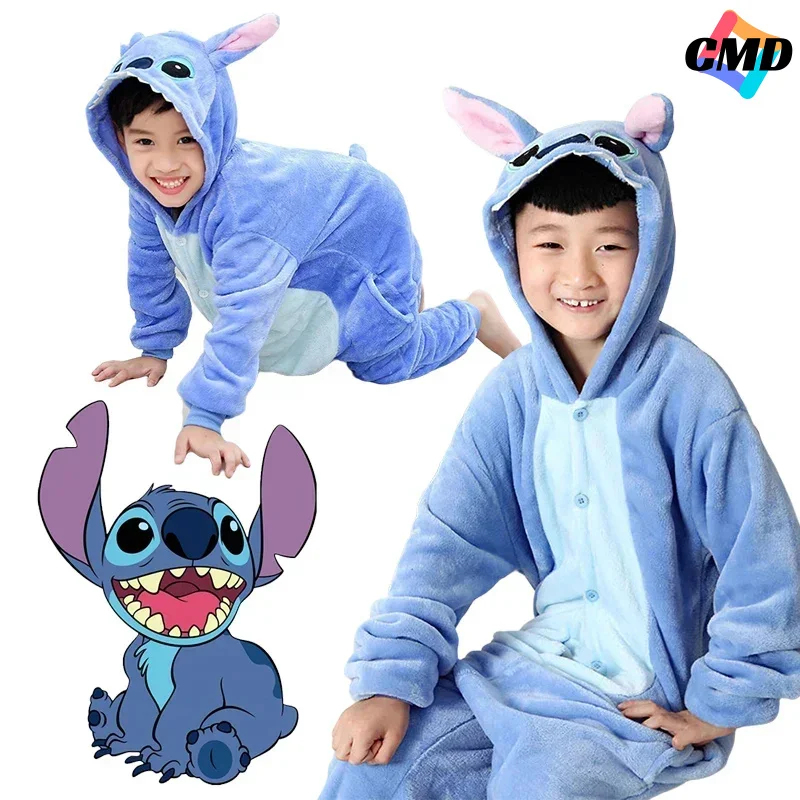 Cos Kids Lilo Stitch Blue Jumpsuit Pajamas Costume Soft Carnival Cosplay for Girl Boy Child Halloween Clo