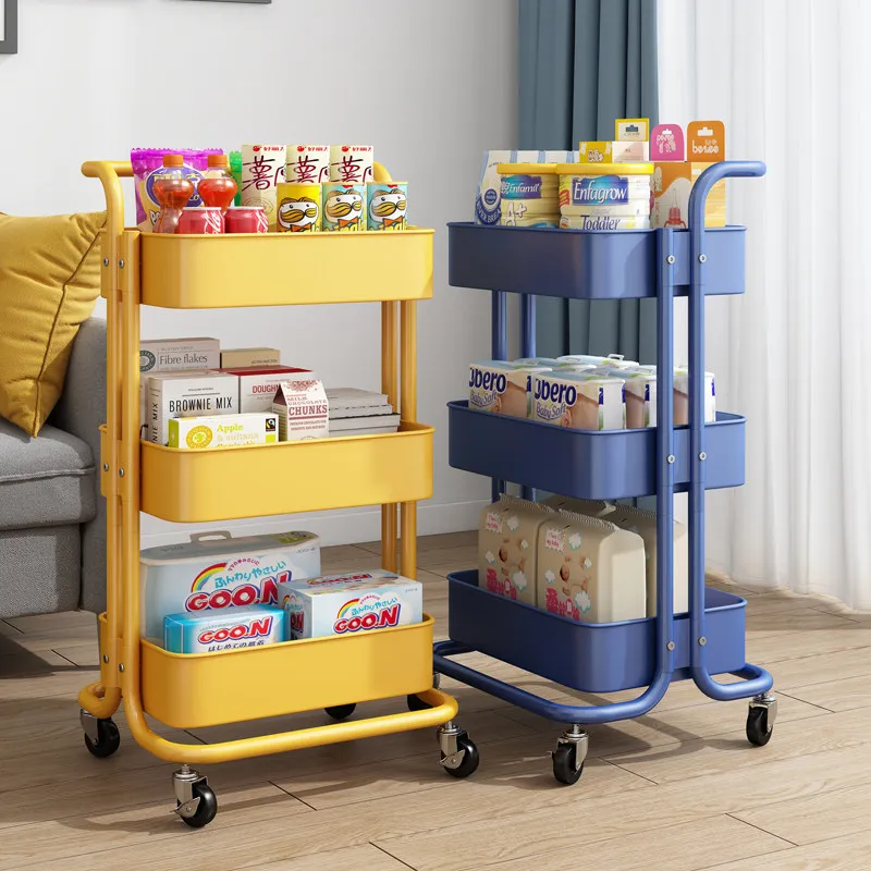 Carbon Steel Kitchen Cart with Wheels, 3-Tier Rolling Utility Cart for Snacks, Movable Shelf for Home, Rustproof Heavy Organizer