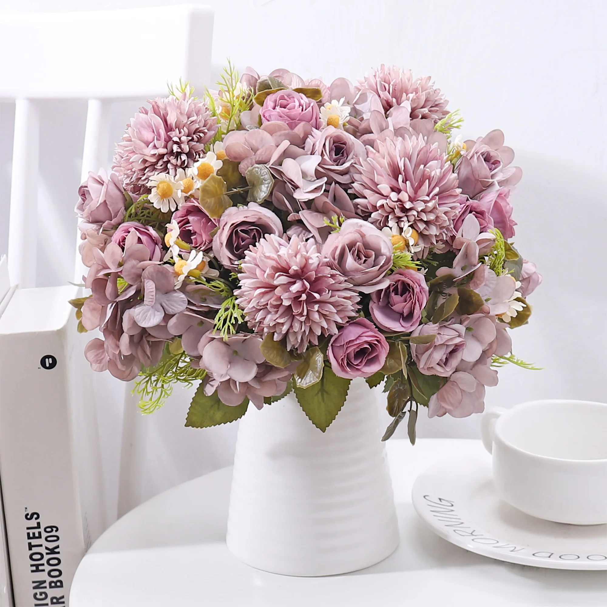 7 شوكة البابونج الزهور الاصطناعية الخريف الورد الحرير باقة للمنزل طاولة الزفاف عيد الحب اكسسوارات الديكور هدية