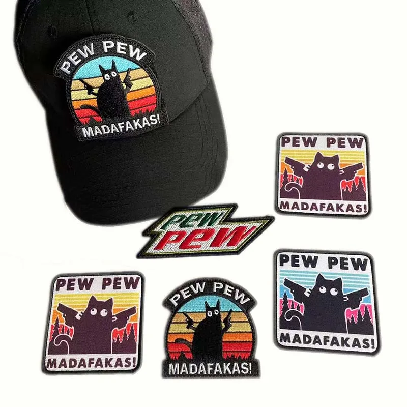 2 Stück PEW Madafakas FunnyCat mit Waffen-Abzeichen Stoff-Applikationen zum Aufsticken von Kleidung, Militärische Taktische Patches mit Klettverschluss – Detail 3