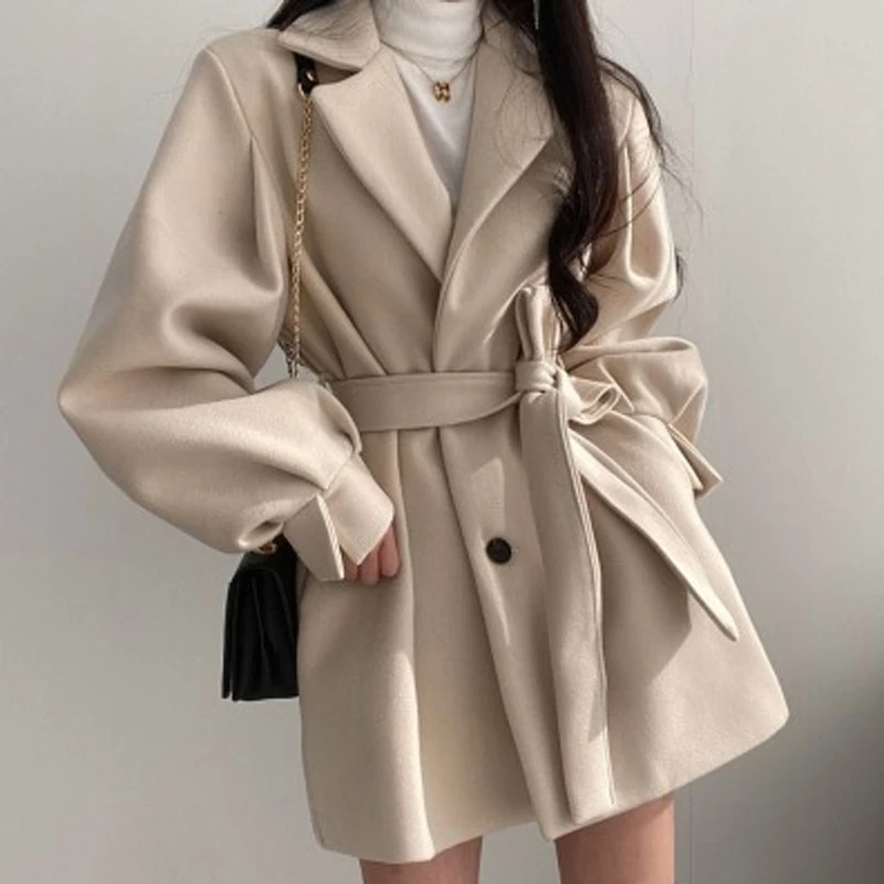 New Korean Autumn and Winter Trench Coat Hepburn Style Medium Long Woolen Women's Coat Jacket Trench Coat for Women 30998