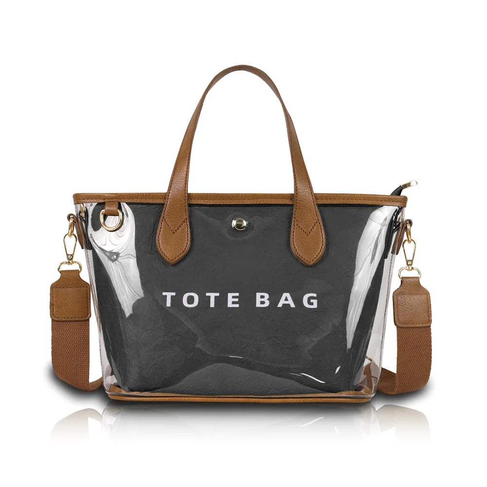 

Large PVC Tote Bag for Women Letters Print Handbags Kraft Paper Shoulder Bag for Work Travel