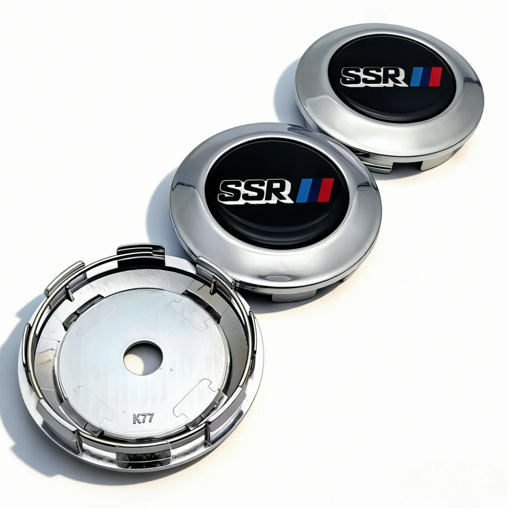 4pcs O.D 77MM Clips 72MM Epoxy Resin SSR Logo Emblem Car Wheel Center Caps Rim Hubcaps Dust Cover Wheels Hub Cap Car Accessories