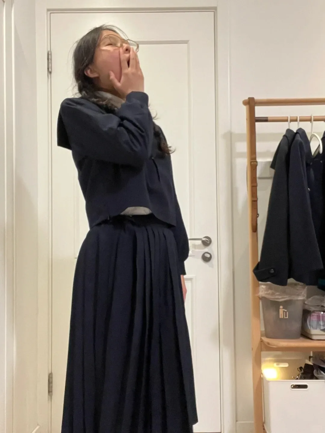 plus Size High Waist Pleated Midi Skirt Korean Style College Wind Design A-Line Skirt Autumn New Style Heavy Duty 200 Pounds