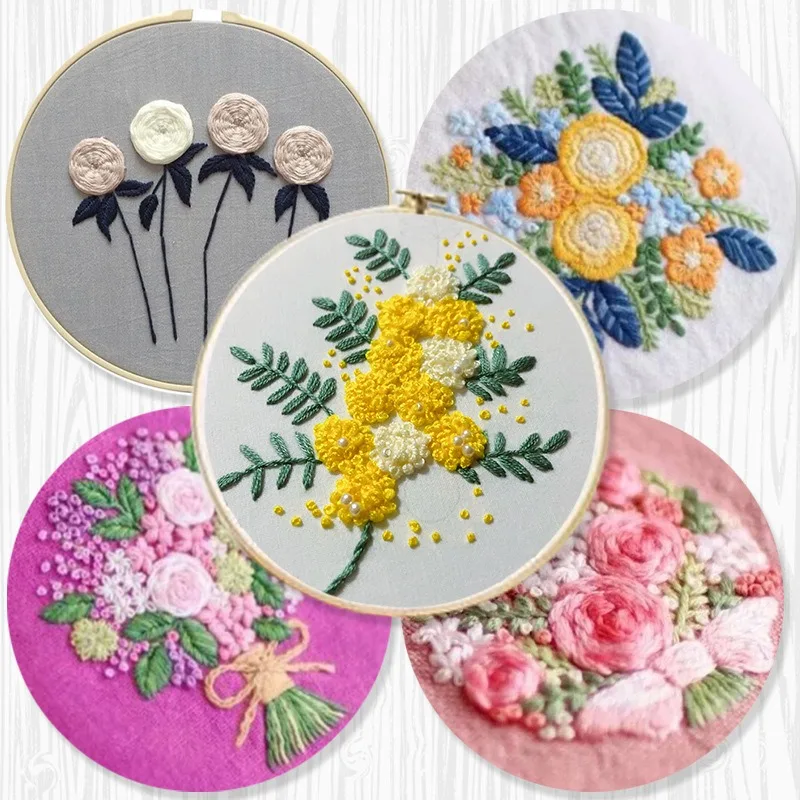 

Embroidery Cross Stitch Easy DIY Starter Kit Flowers Pattern Pre-Stamped Needlepoint Sewing Art Craft With Hoop Thread and Tools
