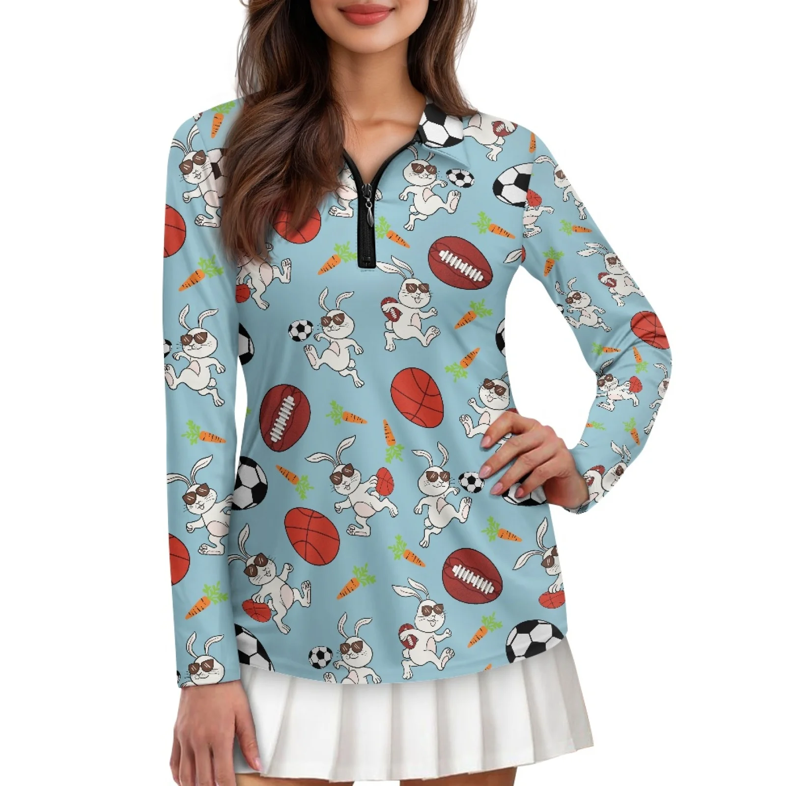 PENSTROLL Sport Bunny Print Womens Plus Size Athletic Activewear Soft Pullover Polo Tops for Yoga
