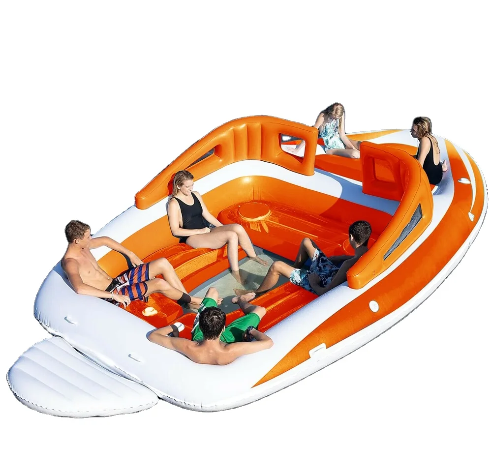 6 Person Huge Party Island Boat,Inflatable Floating Island, Inflatable Bay Breeze Speed Boat Party Floating Island River Raft