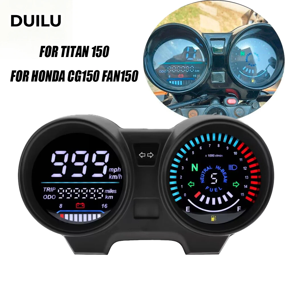 DUILU LED Digital Motorcycle Dashboard 15000 RPM Speed Meter KMH MPH Speedometer For Brazil TITAN 150 Honda CG150 Fan150
