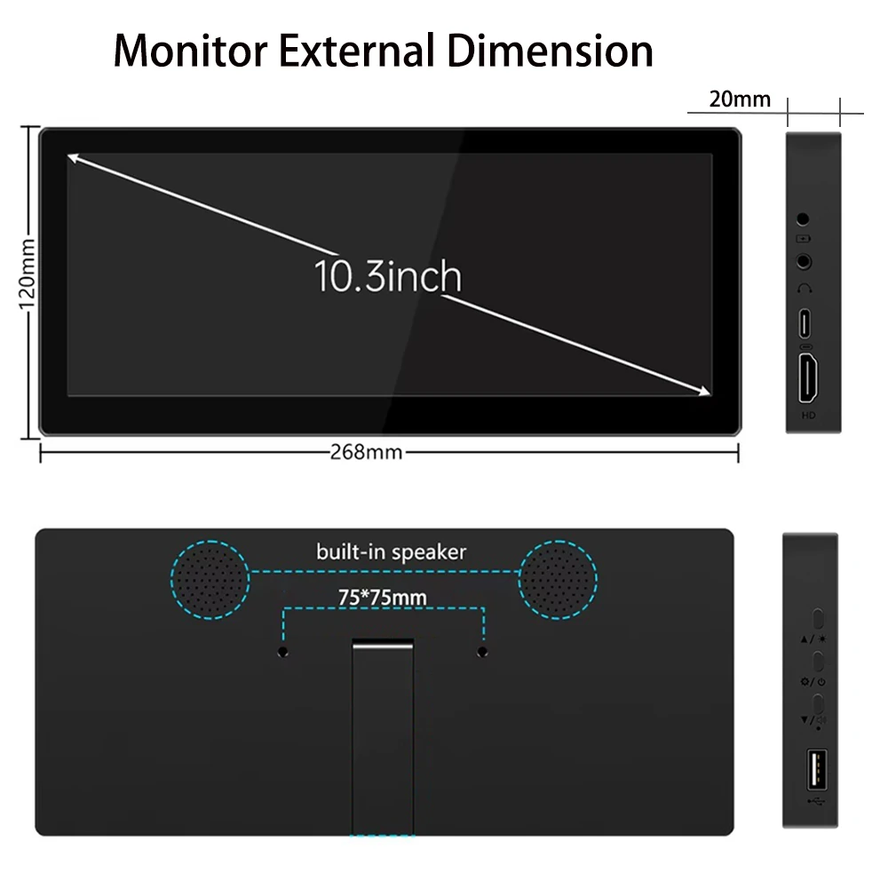 Imagem -03 - Monitor de Toque de Tela Longa de 10.3 Polegadas 1920x720 Ips Tela de Toque Portátil para Computador Portátil Windows Aida64 Gpu Cpu Ram Monitoramento