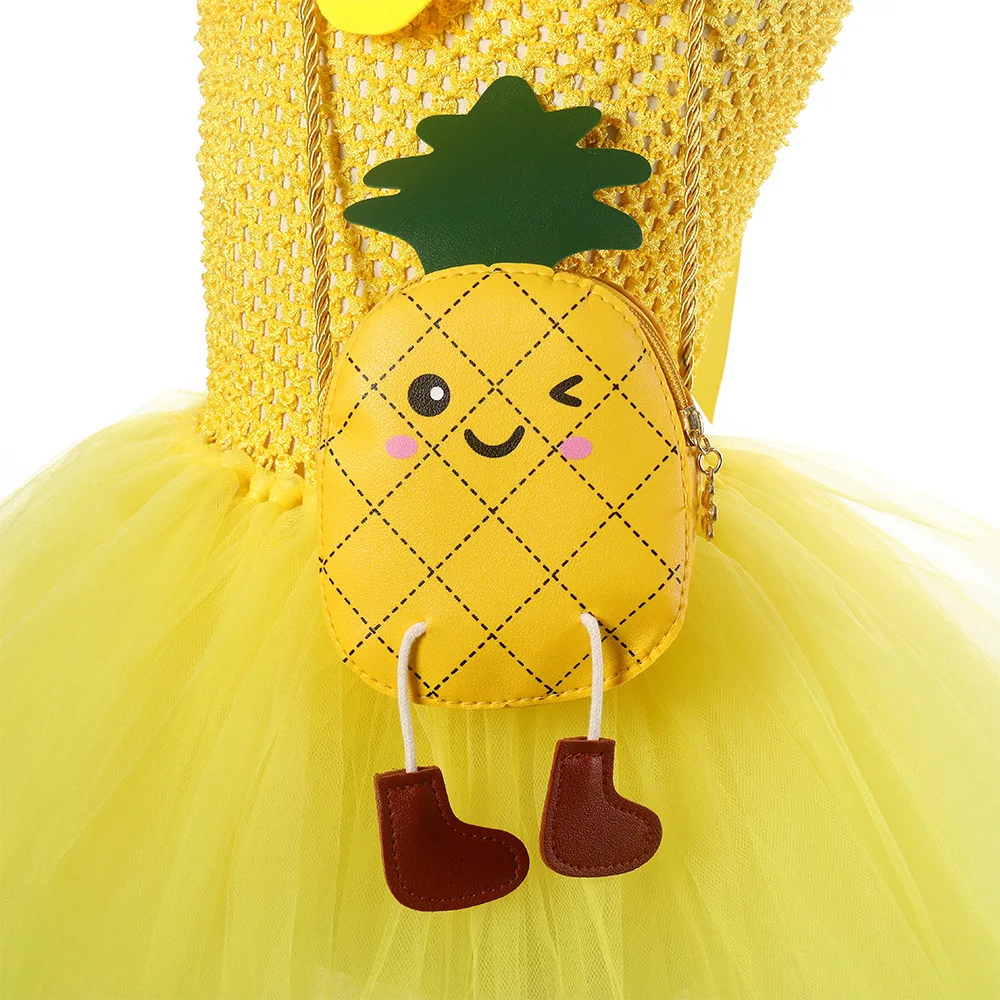 Baby Girls Yellow Pineapple Tutu Dress for Kids Fruit Birthday Party Costumes Children Chicken Cosplay Outfit with Crown Bag