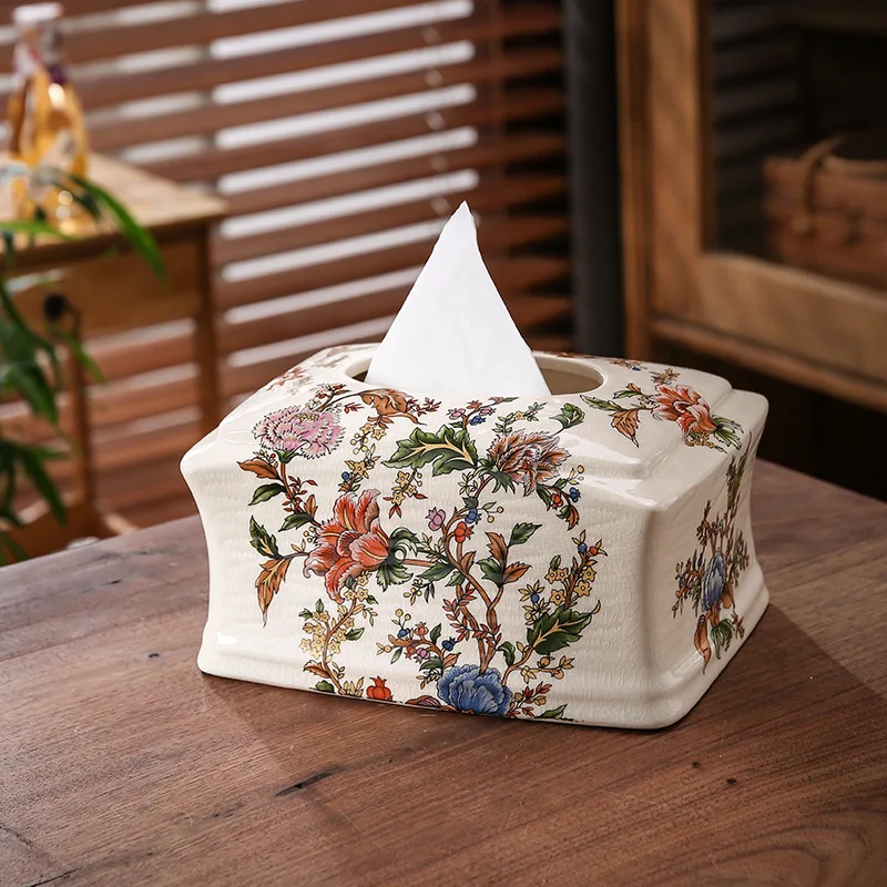 Vintage Ceramic Tissue Box Decoration European Court Paper Drawer Box Living Room Coffee Table Home Drawer Paper Tube Home Decor