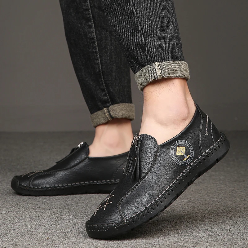 

New High-quality Handmade Leather Shoes Men's Casual Brand Men's Flat Bottomed Loafers Hot Selling Breathable Moccasins 2025