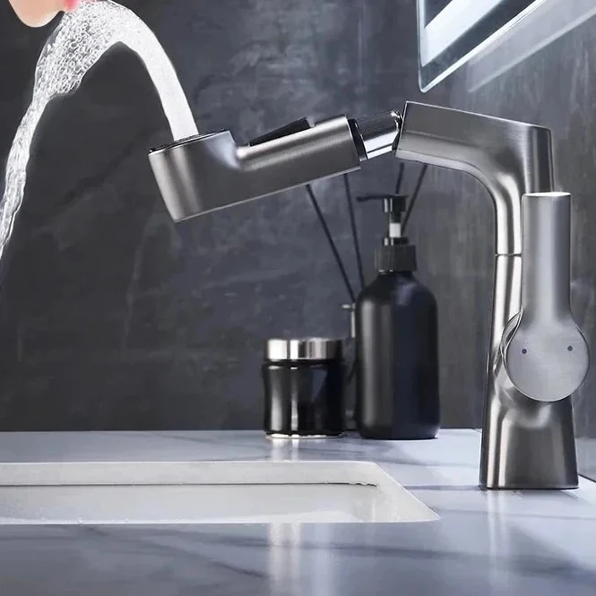 خلاط الحمام صنبور سطح الخيالة سحب صنبور حوض الغسيل صنبور الماء الساخن والبارد 360 ° دوران صنبور البخاخ بمقبض واحد #3