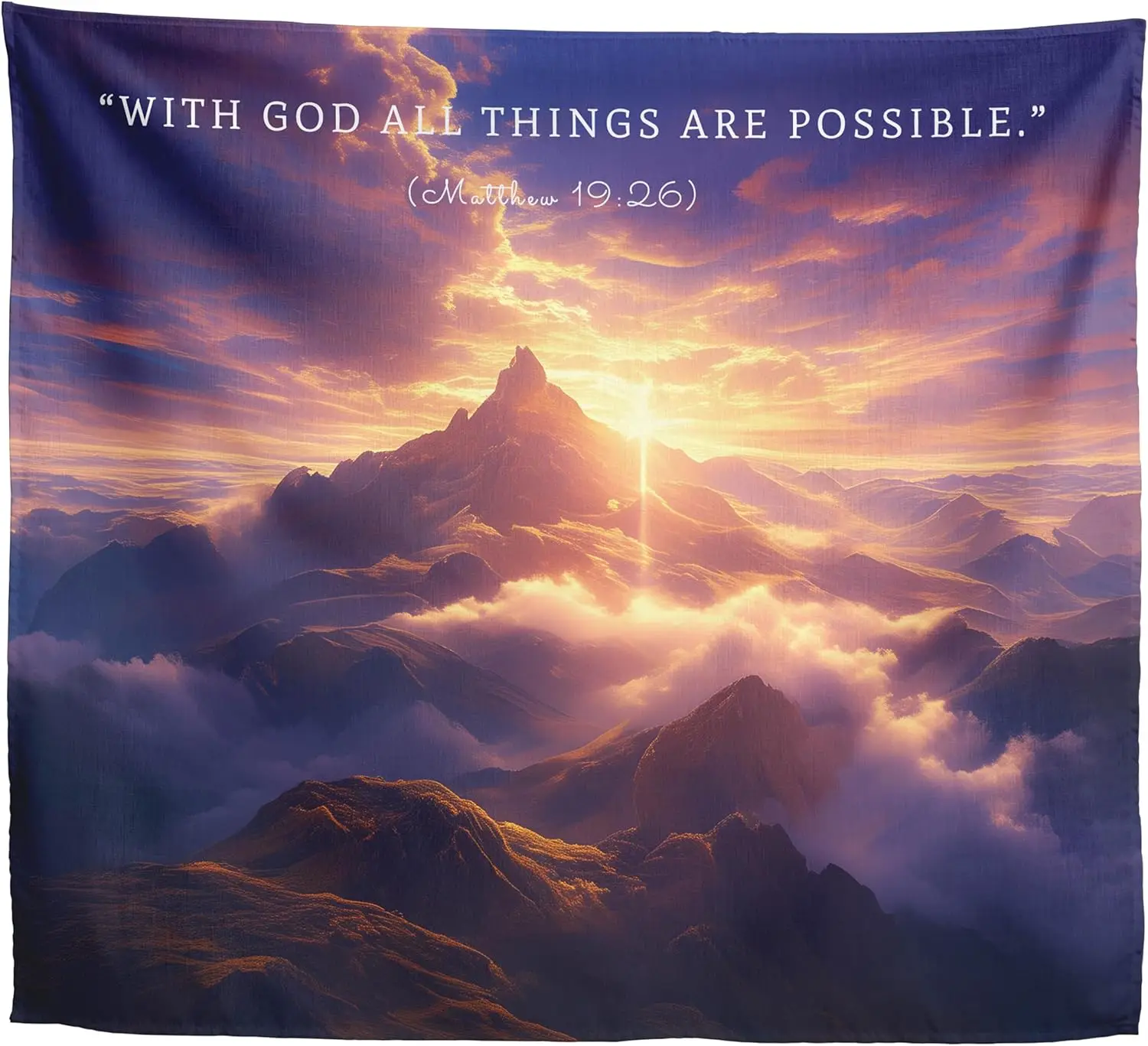 Bible Verse Tapestry With God All Things Are Possible - Matthew 19:26 Scripture Wall Art, Large Catholic Religious Decor, Holy