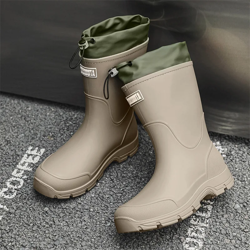 Men Rain Boots Waterproof Work Shoes Fashion Outdoor Non-slip Water Shoes Fishing Mid-calf Boots Platform Couples Rubber Boots