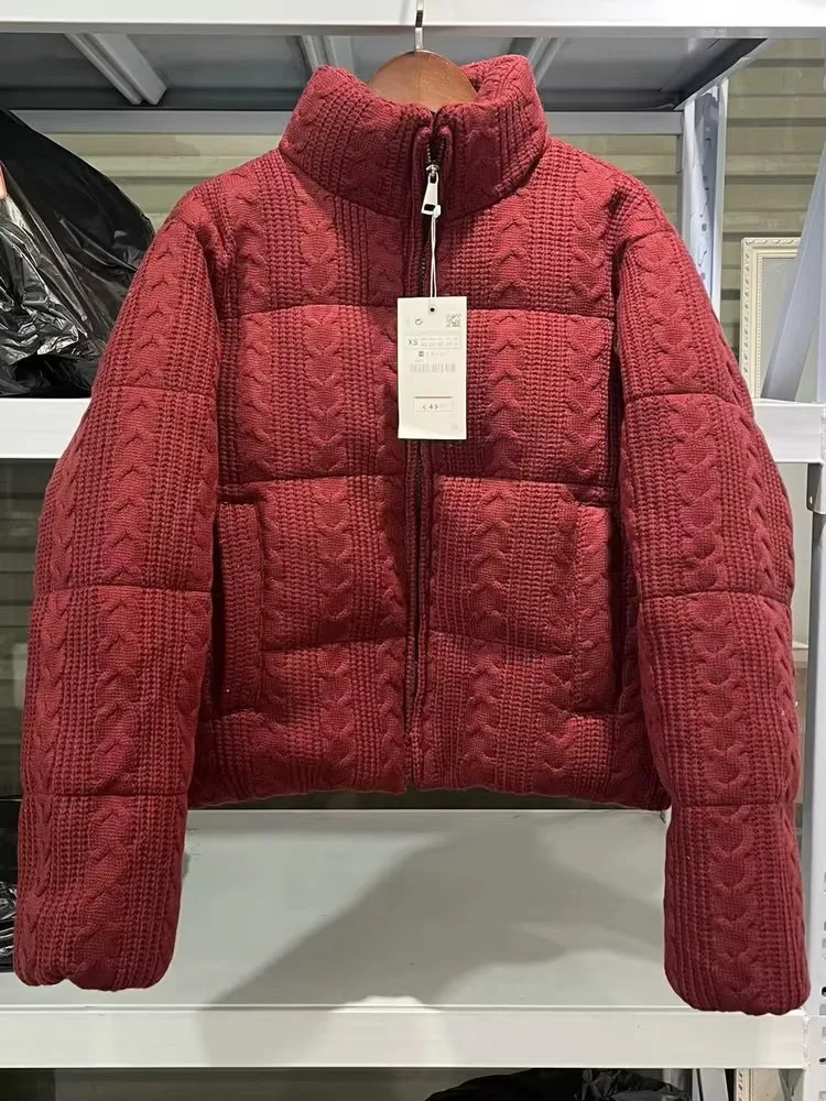 

Women's Luxury Winter Wide-waisted Beige Wine Padded Coats Ladies Elegant High Quality Knitted Thicken Warm Jackets Parkas 2025