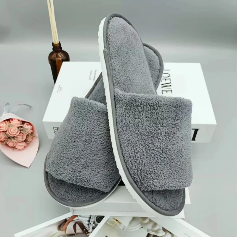 

1 пара серо-коралловых флисовых тапочек, дышащие полупакетные одноразовые тапочки, дорожные домашние тапочки, тапочки унисекс для делового отеля