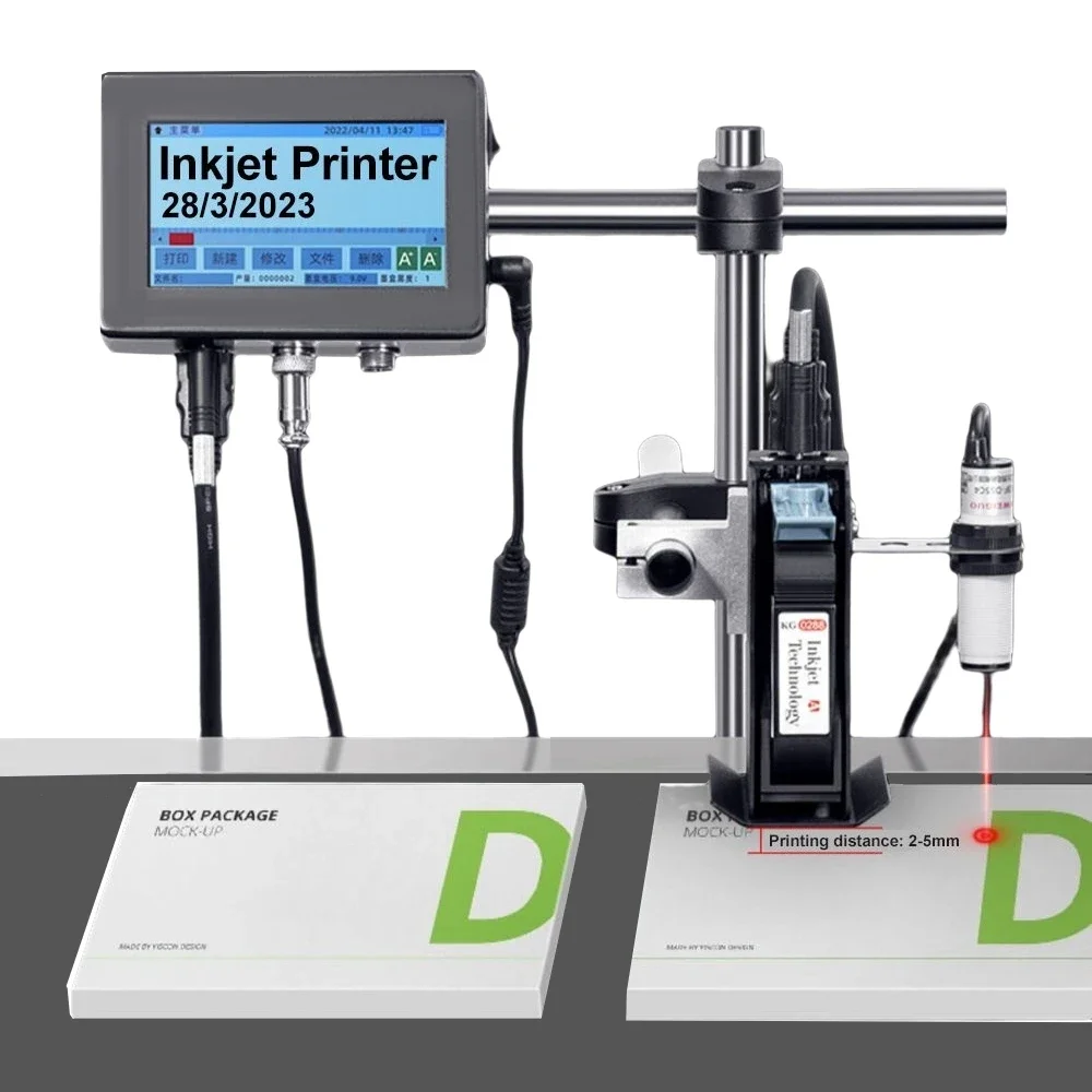 Impressora Jato de Tinta Automática, Code Machine, Touch Screen, TIJ Print Logo, QR Code, Barcode Assembly Line, 12.7mm-25.4mm, 4.3"