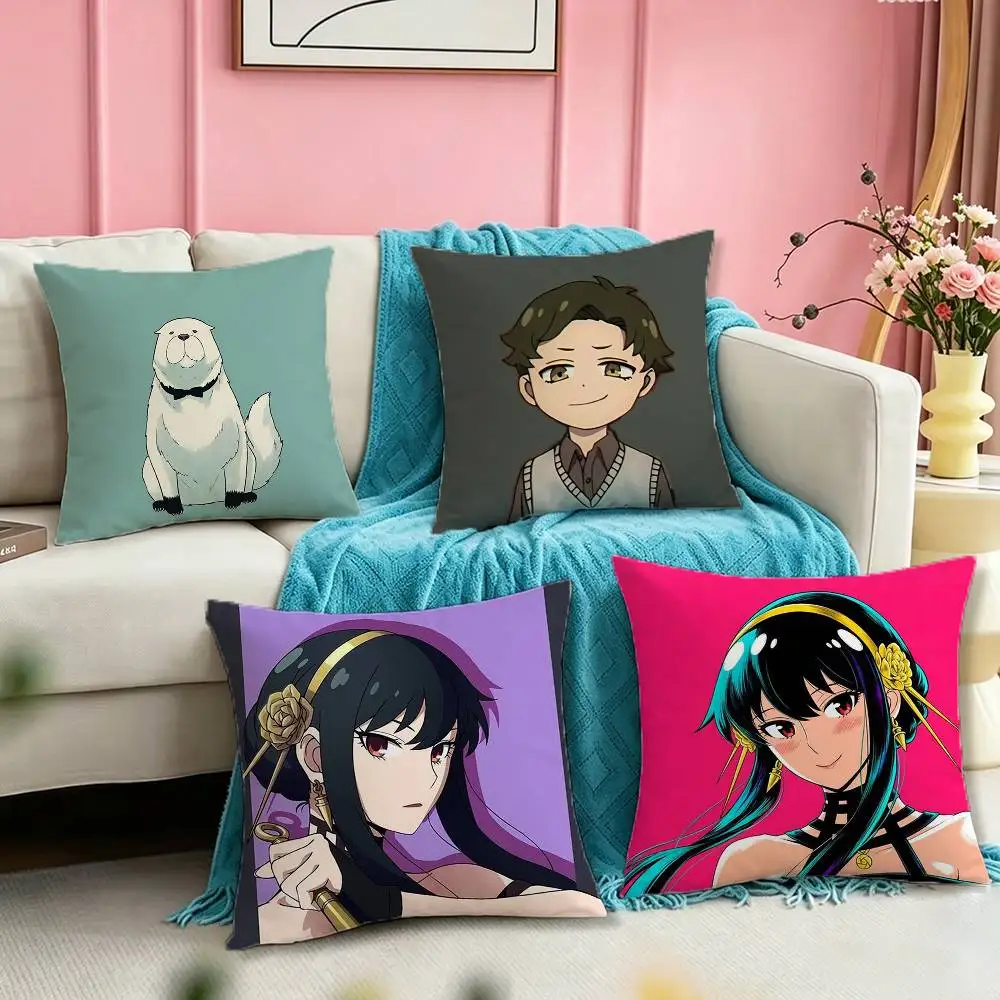 S-Spy x Family A-Anya Forger Smile  Pillow Case Square Double-Sided Sofa Cushion Cover Bedroom Bedside Pillow