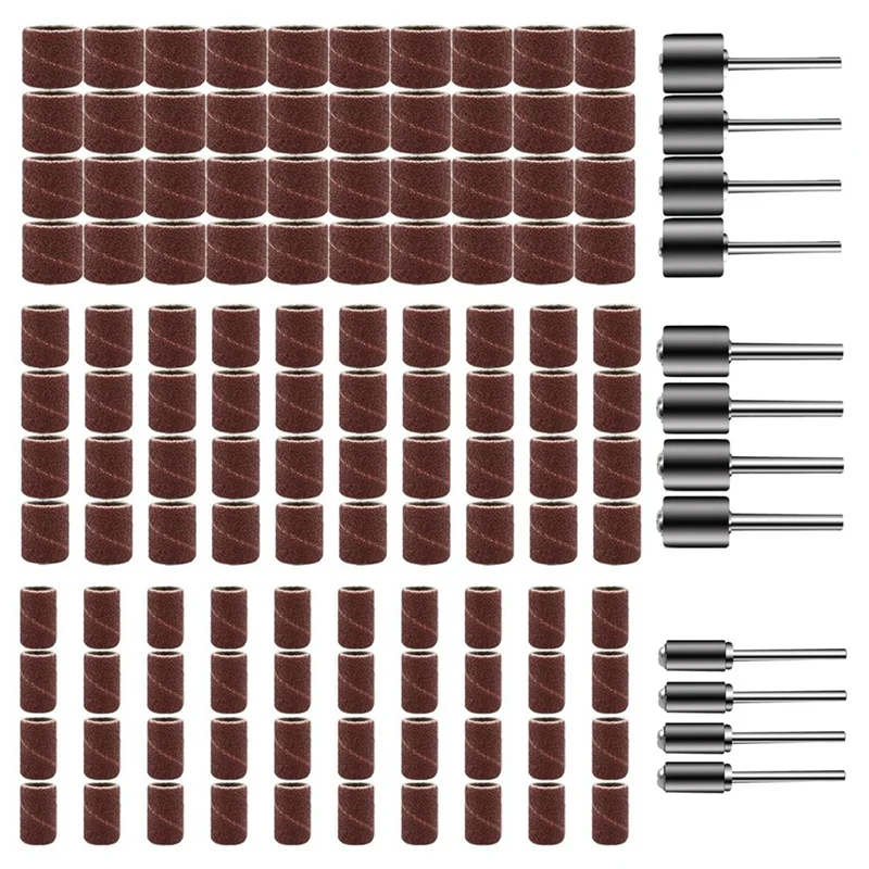 FYBL 120Pcs 120 Grit Sanding Sleeves Drum Sander Aluminum Oxide for Rotary Tool Set with 12 Mandrels
