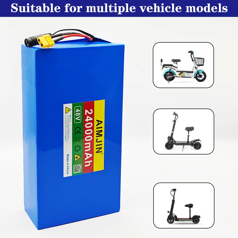 48V 24AH 13s6p lithium-ion battery pack 48V 24000mAh 1500W scooter and bicycle battery, with BMS+54.6V charger