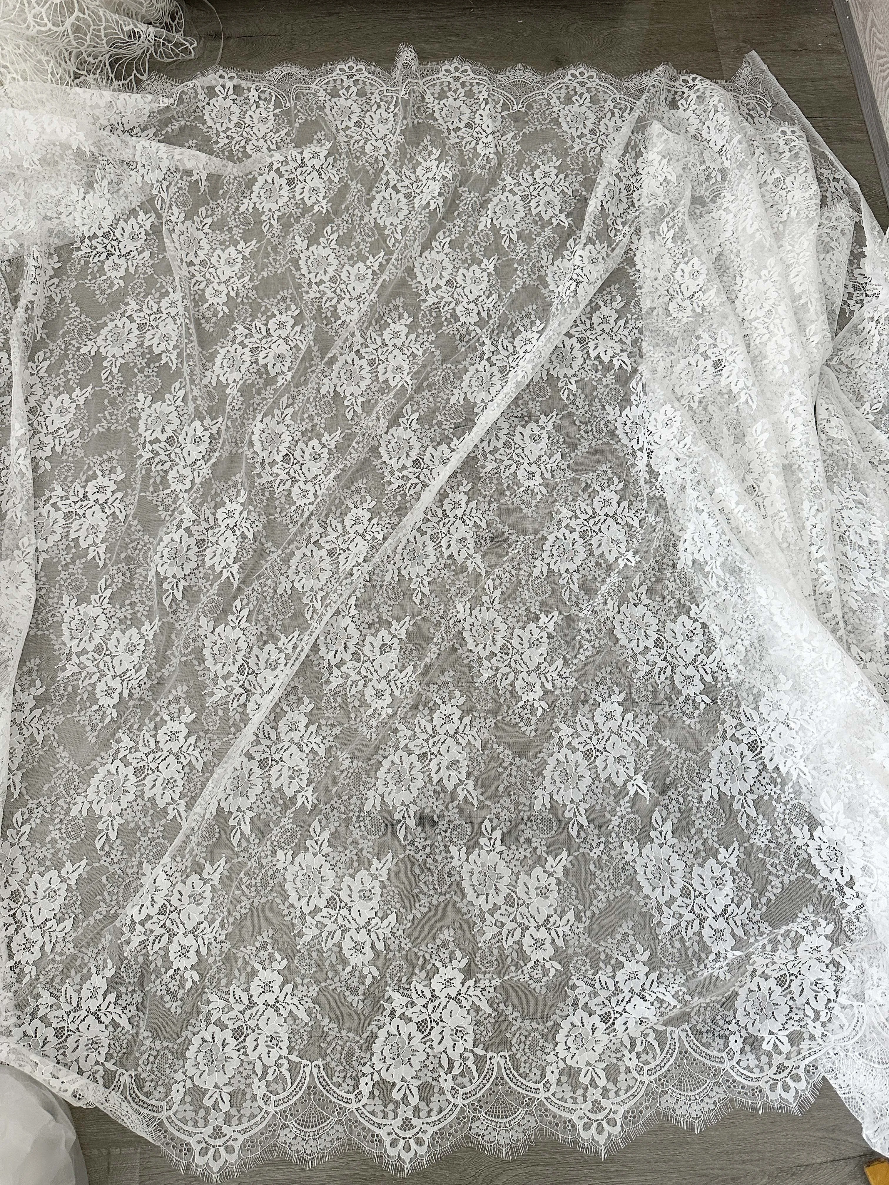 3 Meter hochwertiger Elfenbein Braut Chantilly Spitzens toff, Wimpern schleier Brautkleid Mieder Stoff, weiche Auflage – Detail 2
