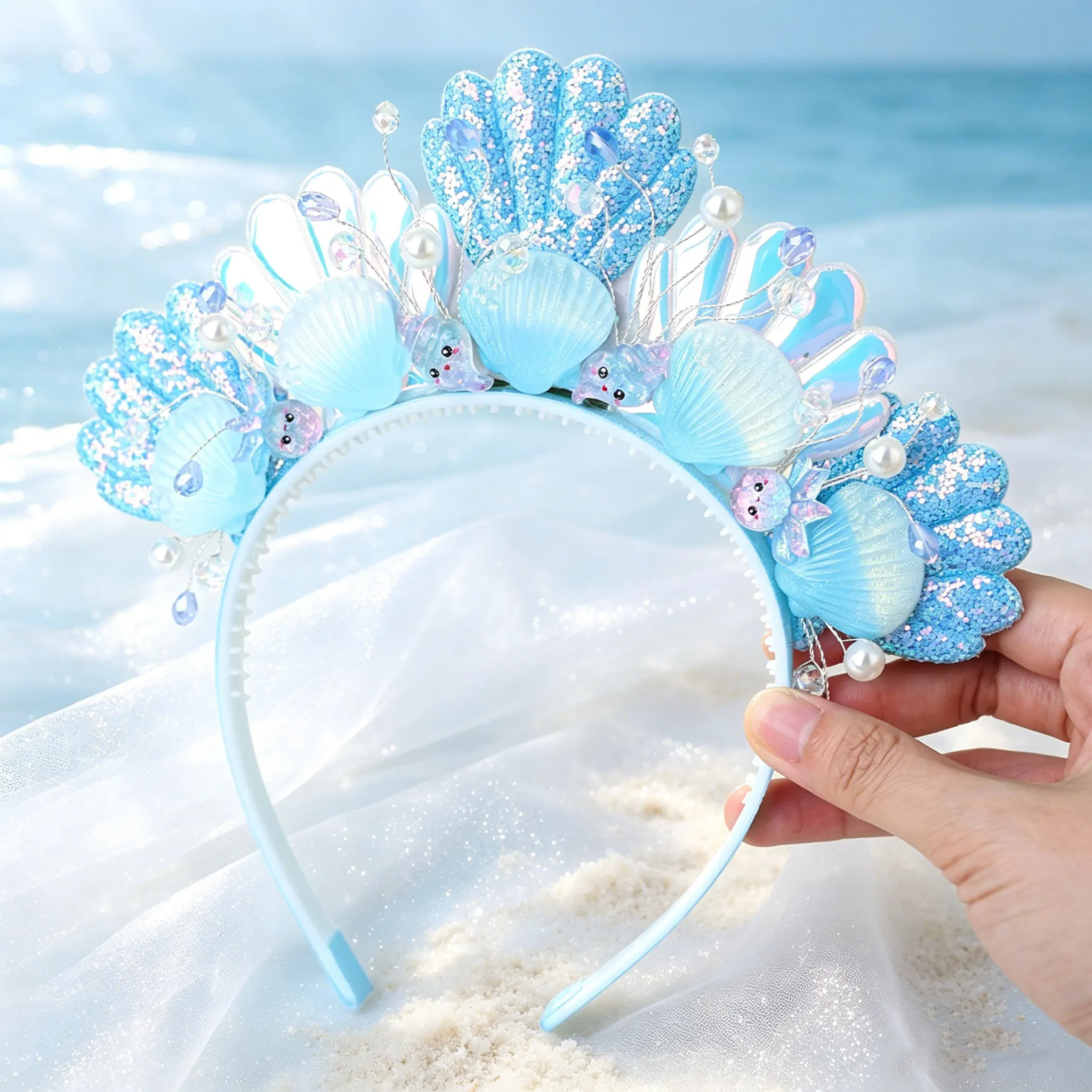 Mermaid shell hairband, ocean-themed hair accessories, Halloween mermaid costume, birthday party costume.