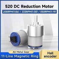 12V 520 High Torque All Metal Gear DC Motor with Encoder 205RPM 333RPM 550RPM Speed Electronic Project for Balance Ackerman Car