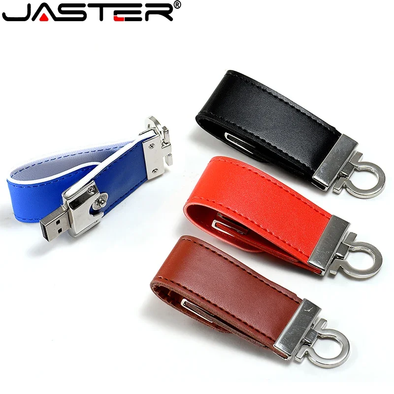 JASTER Leather Key Chain Flash Drive 64GB Brown Pen Drives 32GB Metal Button Blcak USB 2.0 Memory Stick 16GB Blue U Disk 8GB 4GB