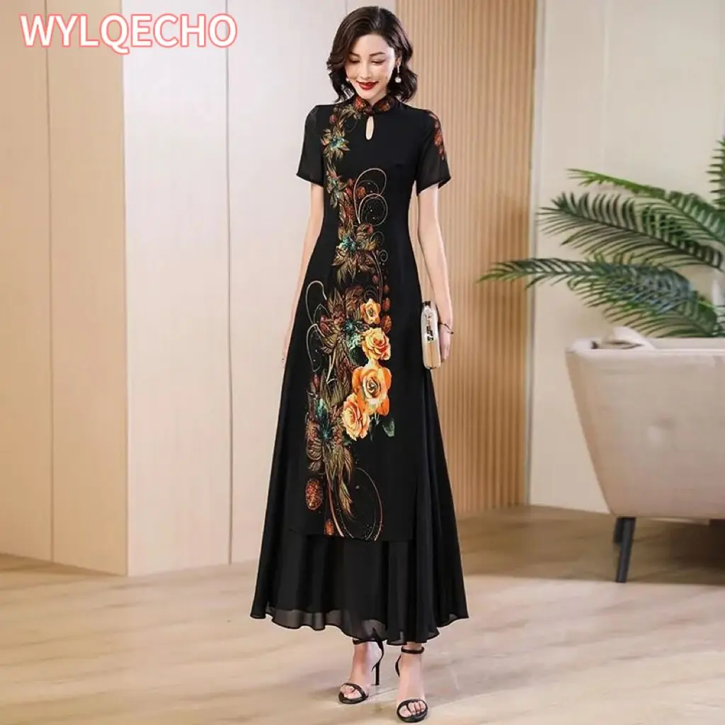 

2023 Chinese Dress Qipao Party Qipao Dress Chinese Style Modern Cheongsam Embroidery Vintage A Line Cheongsam Dress