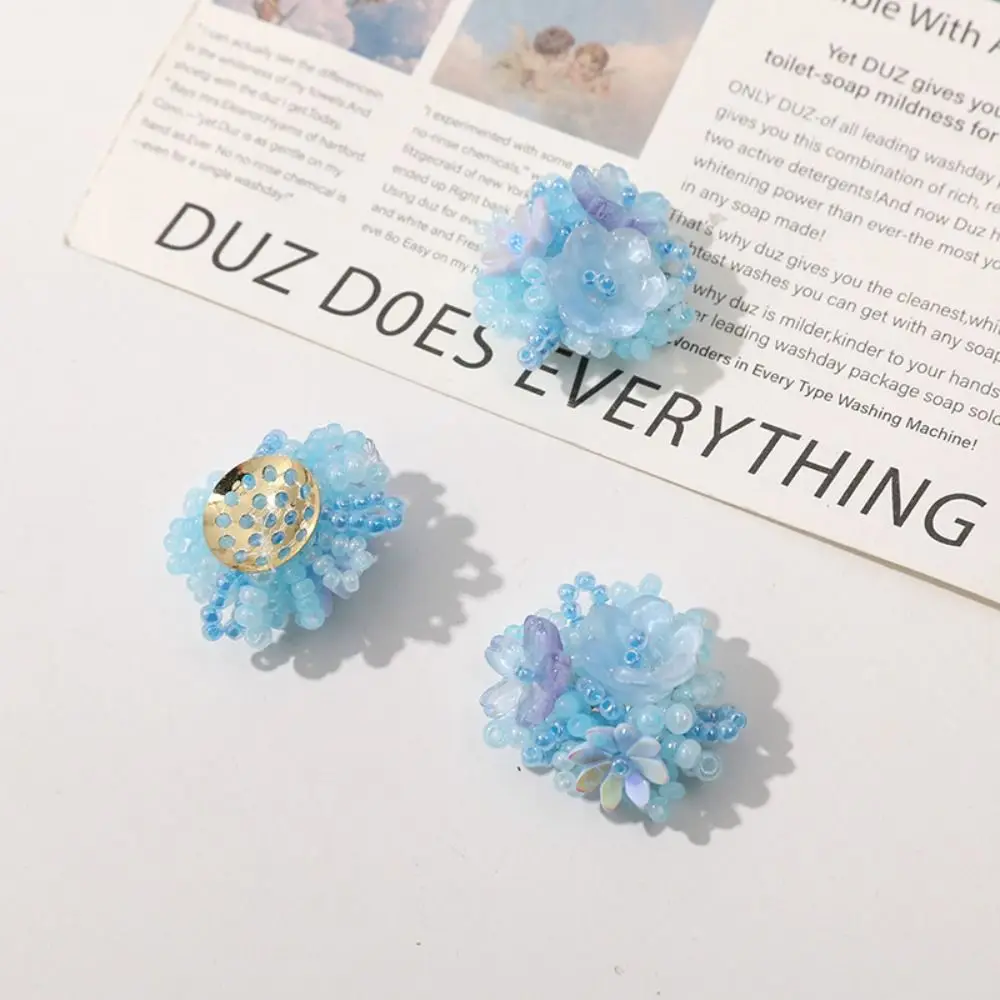 3D Design Flower Patches Transparent Jelly DIY Buckle Beaded Applique Wholesale Pack Non Slip Sturdy Beaded Flower Shoe Clips