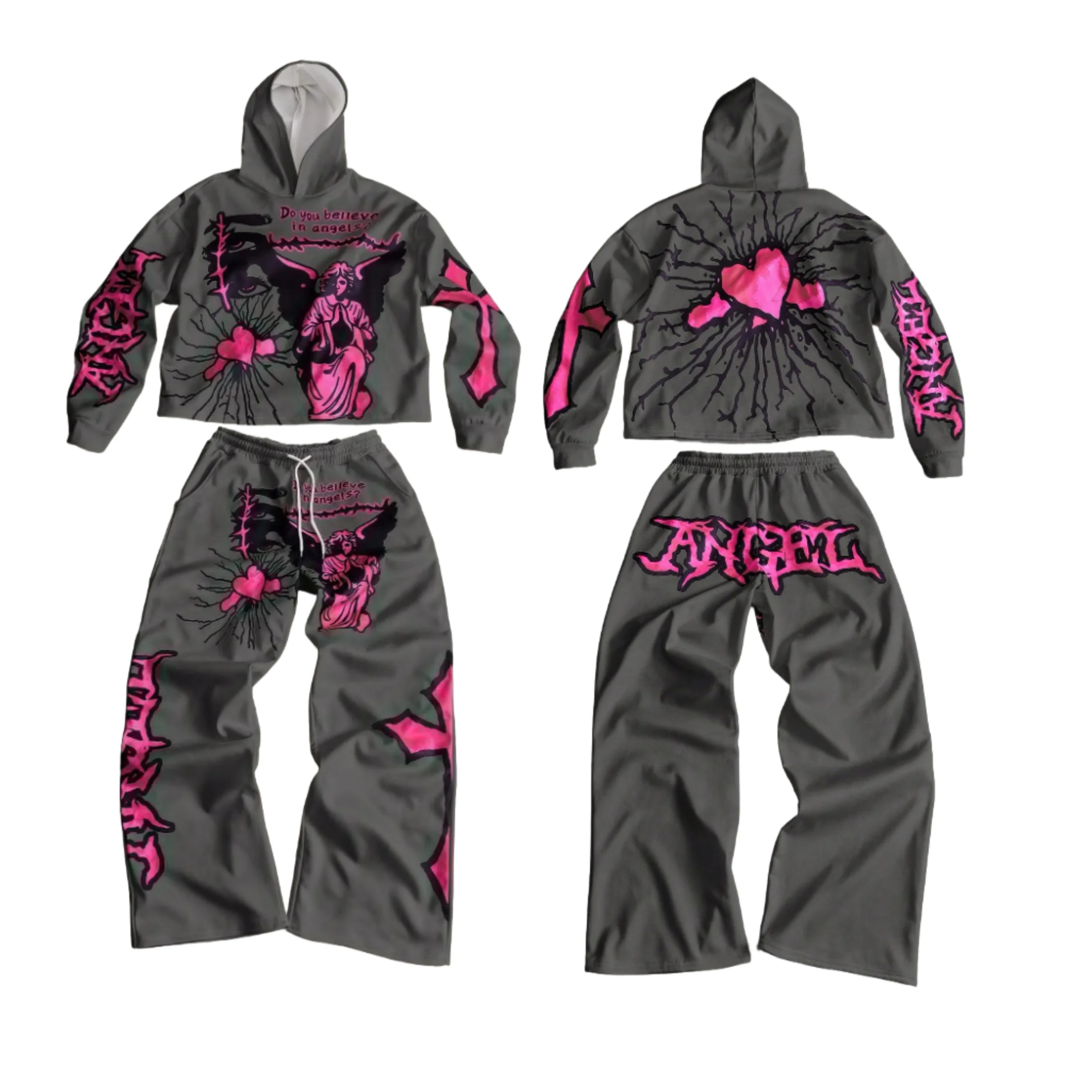 Herbst/Winter Hoodie Set American Street Y2k Hip Hop Trendy Herren 3D Erwachsene Hoodie Taille Hosen Geeignet für Männer und Frauen