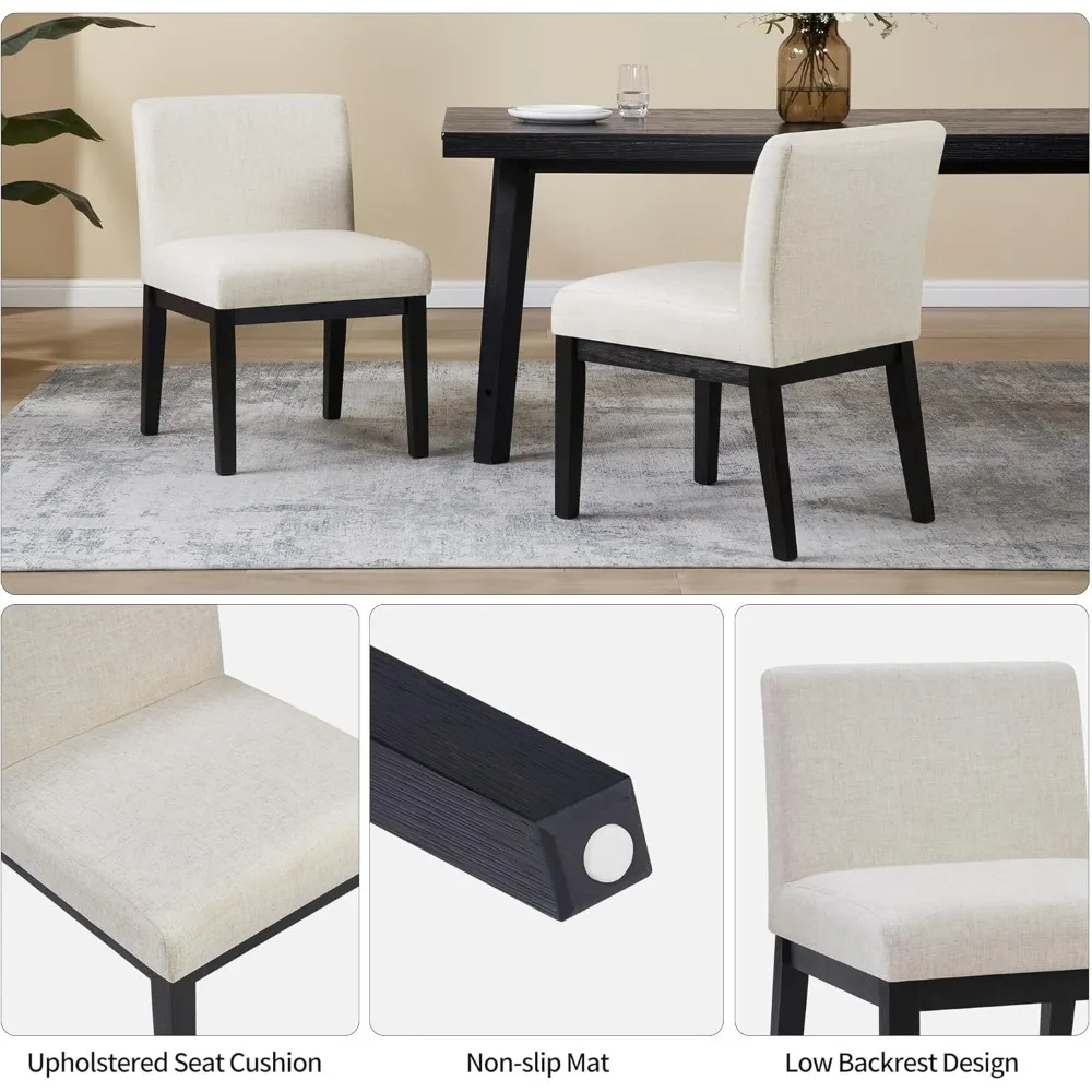 طقم كراسي طعام خشبية مكون من 6 قطع، كرسي غرفة طعام منجد من القماش الحديث مع أرجل خشبية، وكراسي عشاء المزرعة #4