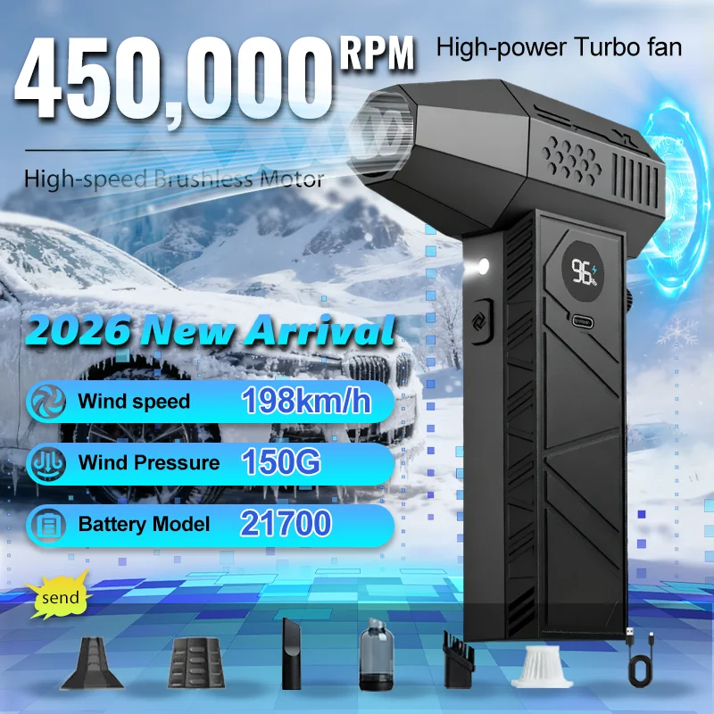 450000RPM Electric Air Blower Brushless Motor with LED Light 6000mAh With battery Display Turbo Fan Portable Vacuum Cleaner Car