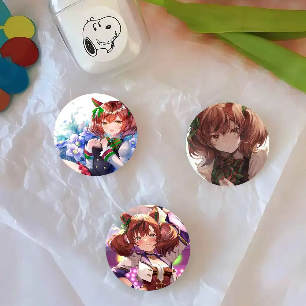 Nice Nature Anime U-uma Musume Round Badge Lapel Pins For Backpacks Briefcase Laser Brooch Clothes Gifts