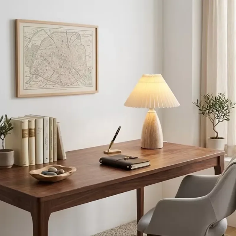Modern Design Hotel Decor Home Hand Marble Warm Light Simple Bedroom Bedside Lamp Travertine Table
