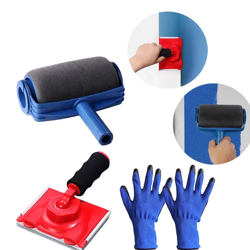 DIY Home Wall Painting Tool Set, Paint Roller, Paint Edger Trimmer, Extra Replacement Pads & Anti-slip Nitrile Gloves, Corner Pa